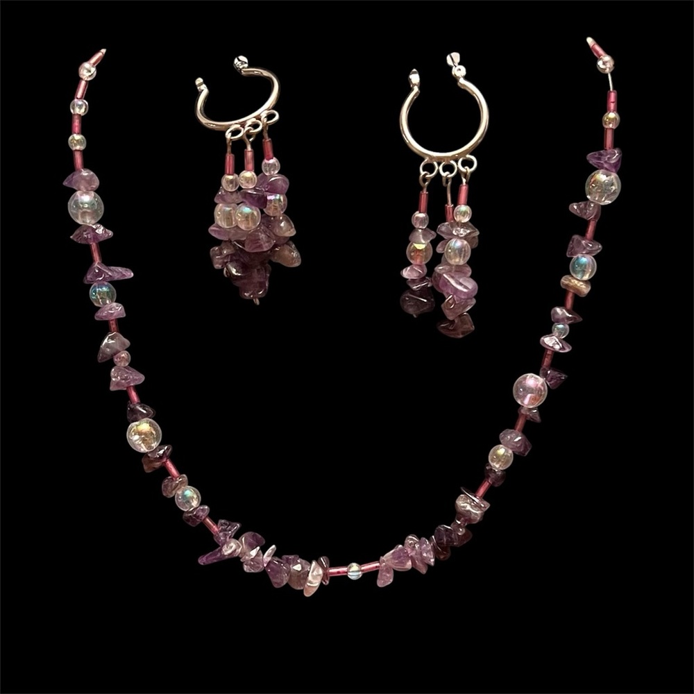 Faux Amethyst Necklace & Earrings Set